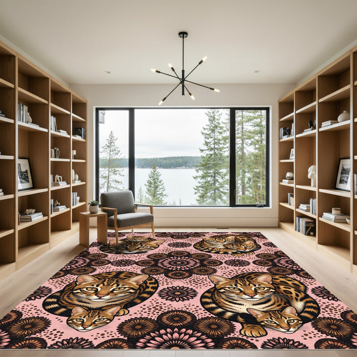 Bengal Cat Floral Pink And Brown Rug