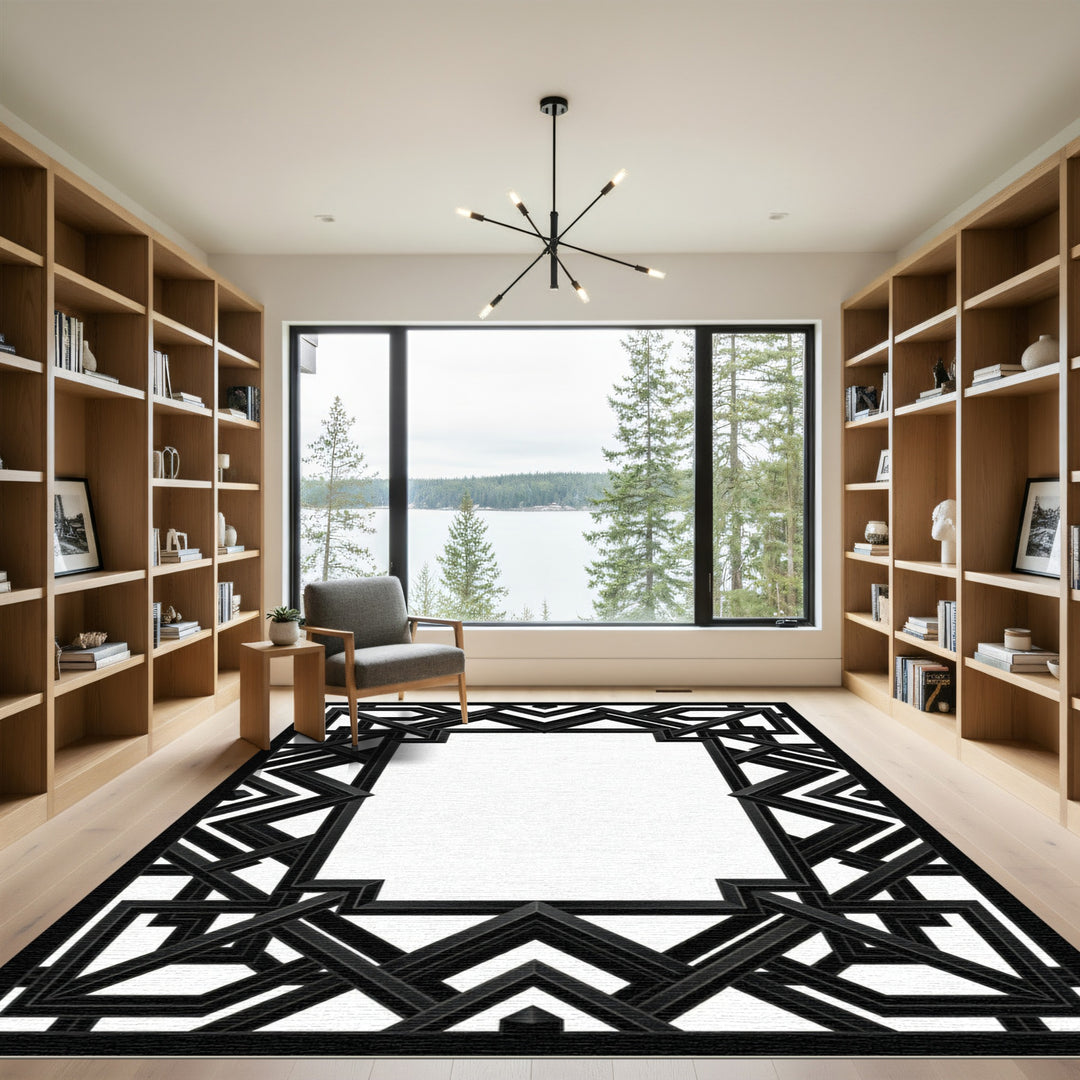 Geometric Art Deco Black Frame Rug