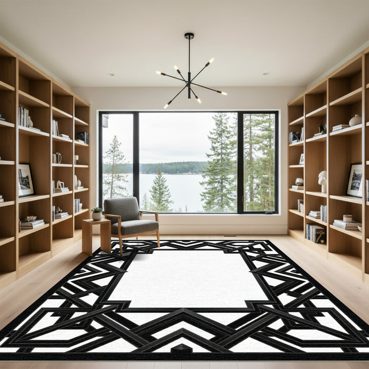 Geometric Art Deco Black Frame Rug
