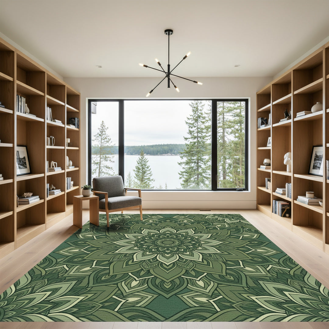 Forest Green Mandala Flower Rug