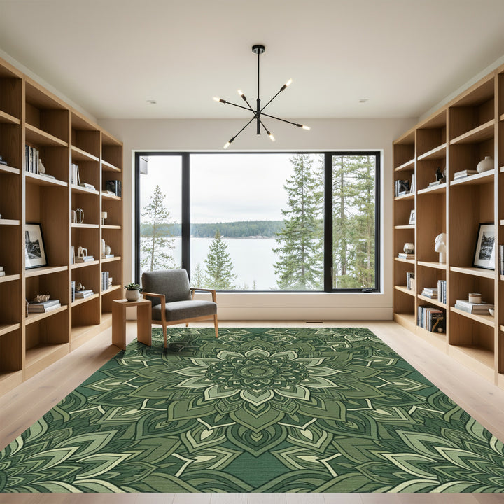 Forest Green Mandala Flower Rug