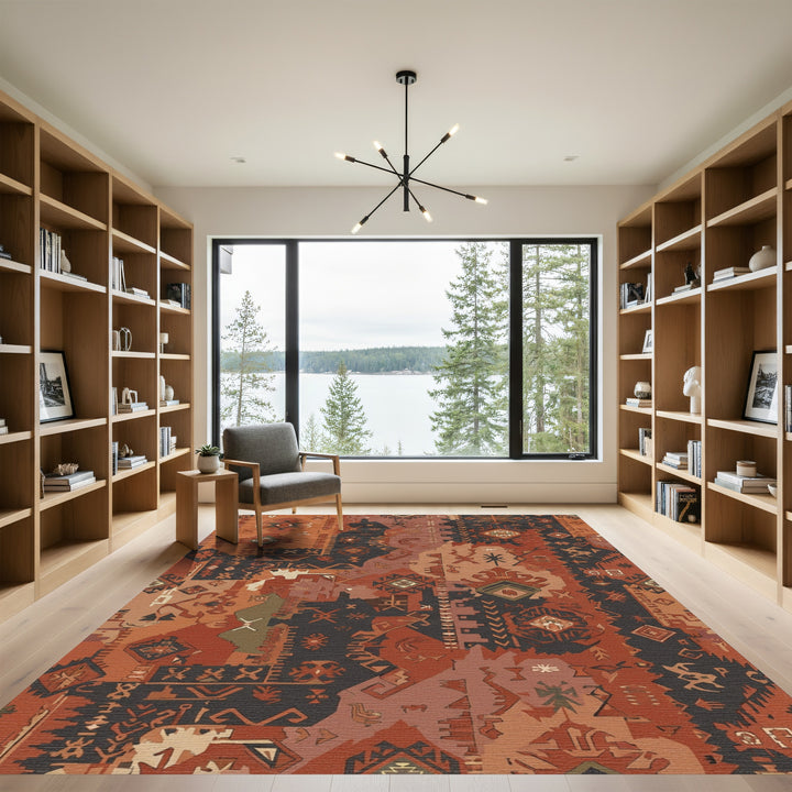 Earthy Ochre Abstract Tribal Patchwork Rug