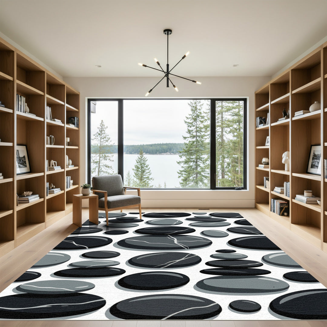 Monochrome Stacked River Stones Rug
