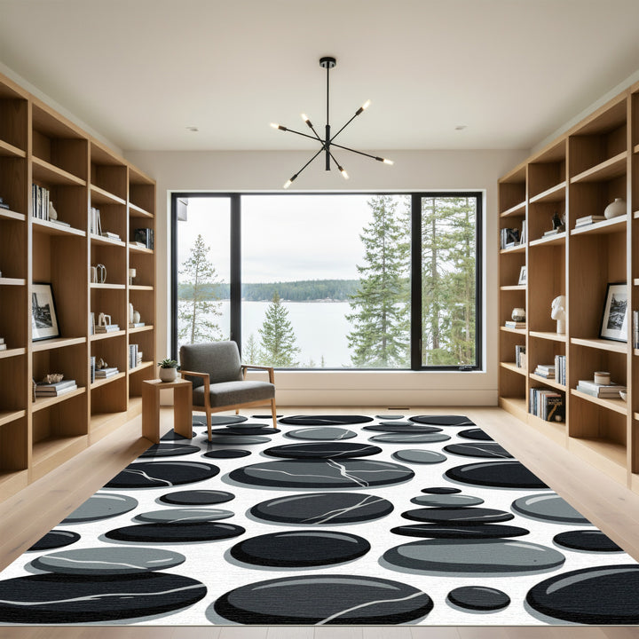 Monochrome Stacked River Stones Rug