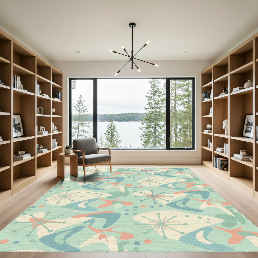 Mint Green Retro Starburst Boomerang Rug