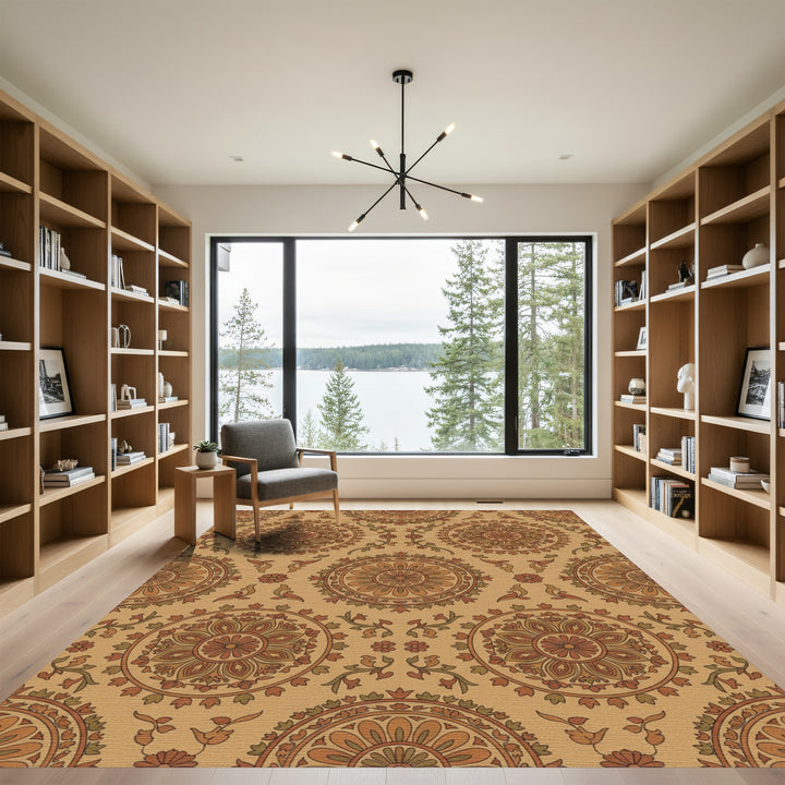 Earthy Terracotta Floral Medallion Rug