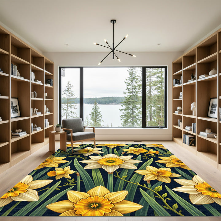 Golden Daffodil Blossom Floral Rug