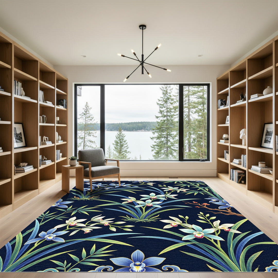 Elegant Blue Orchid Bamboo Rug