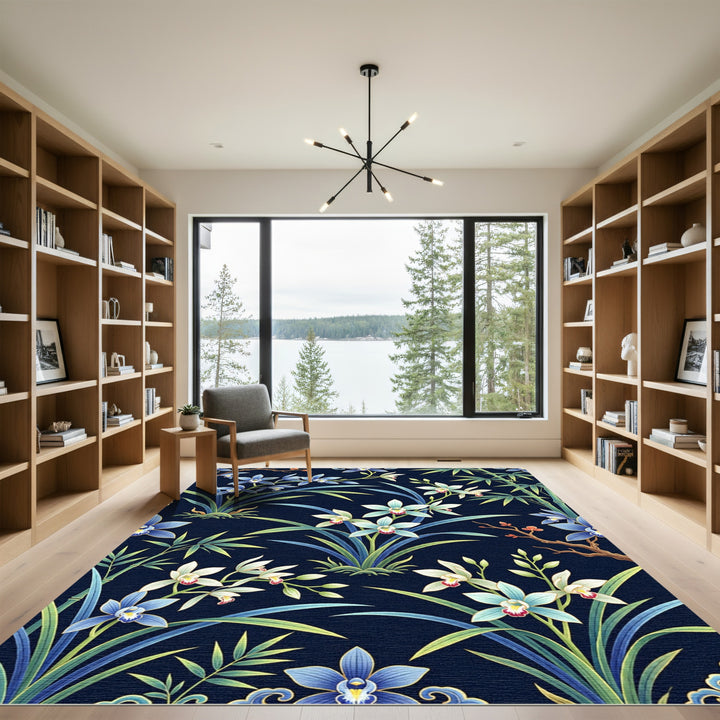 Elegant Blue Orchid Bamboo Rug