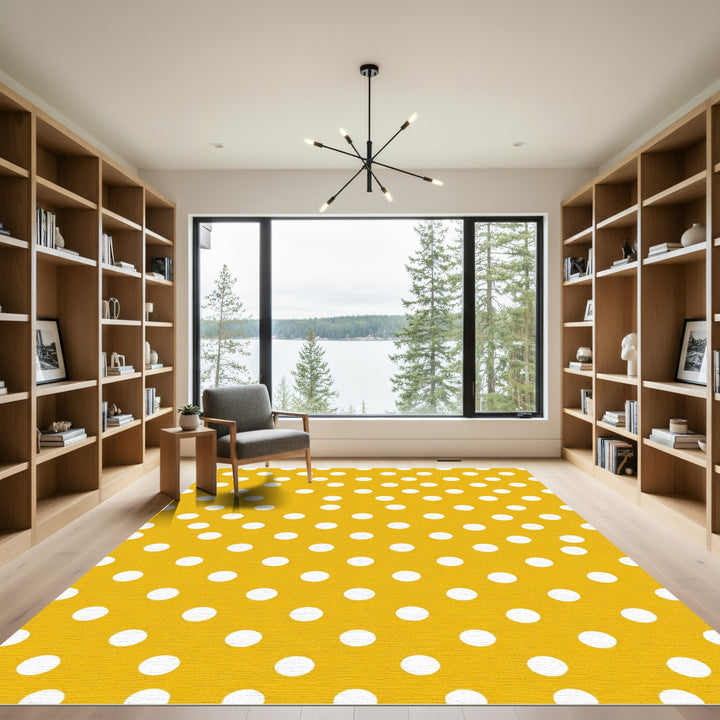 Yellow White Polka Dot Rug