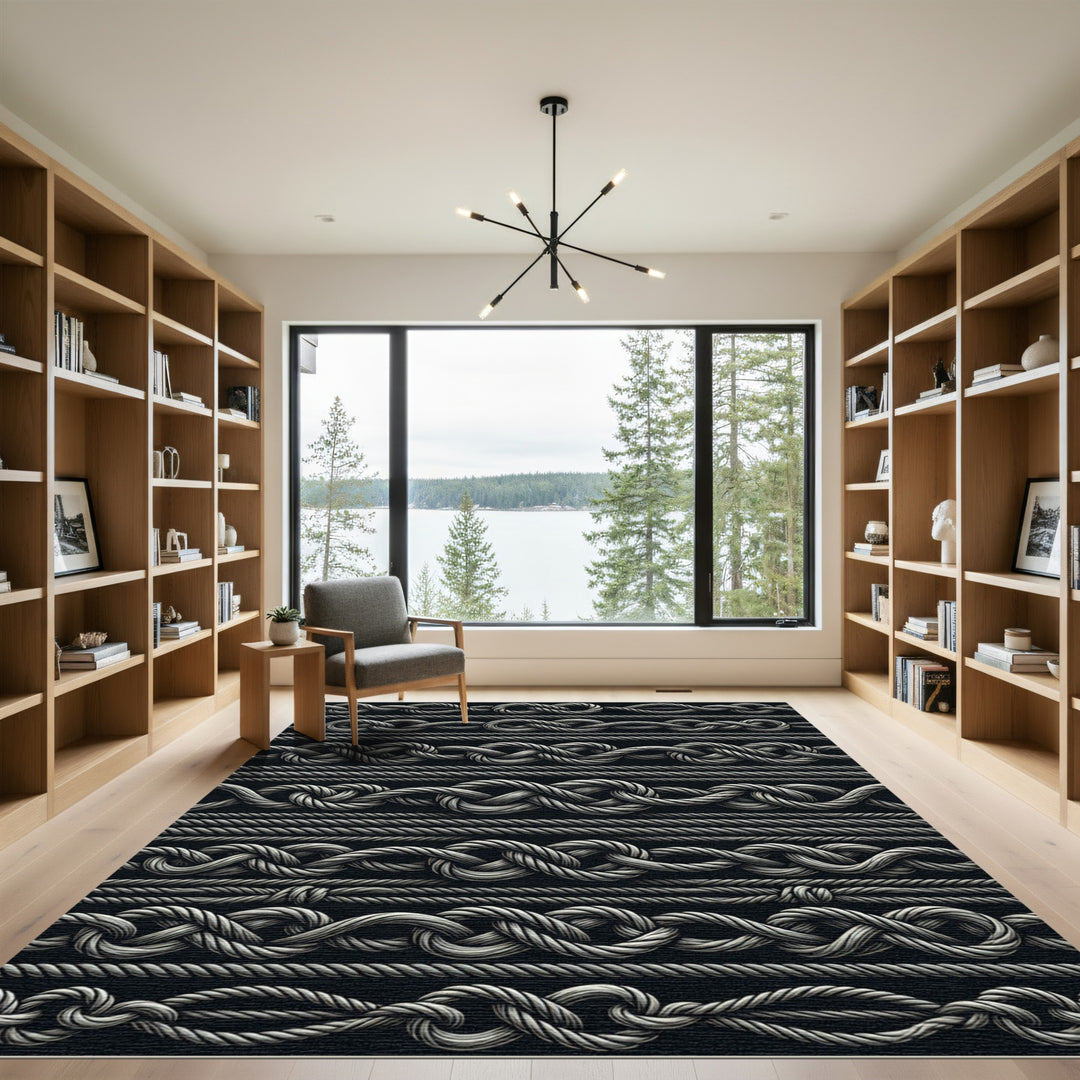 Gray Nautical Rope Knots Rug
