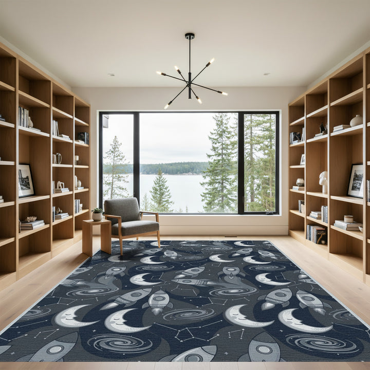 Outer Space Rocket Moon Constellation Rug