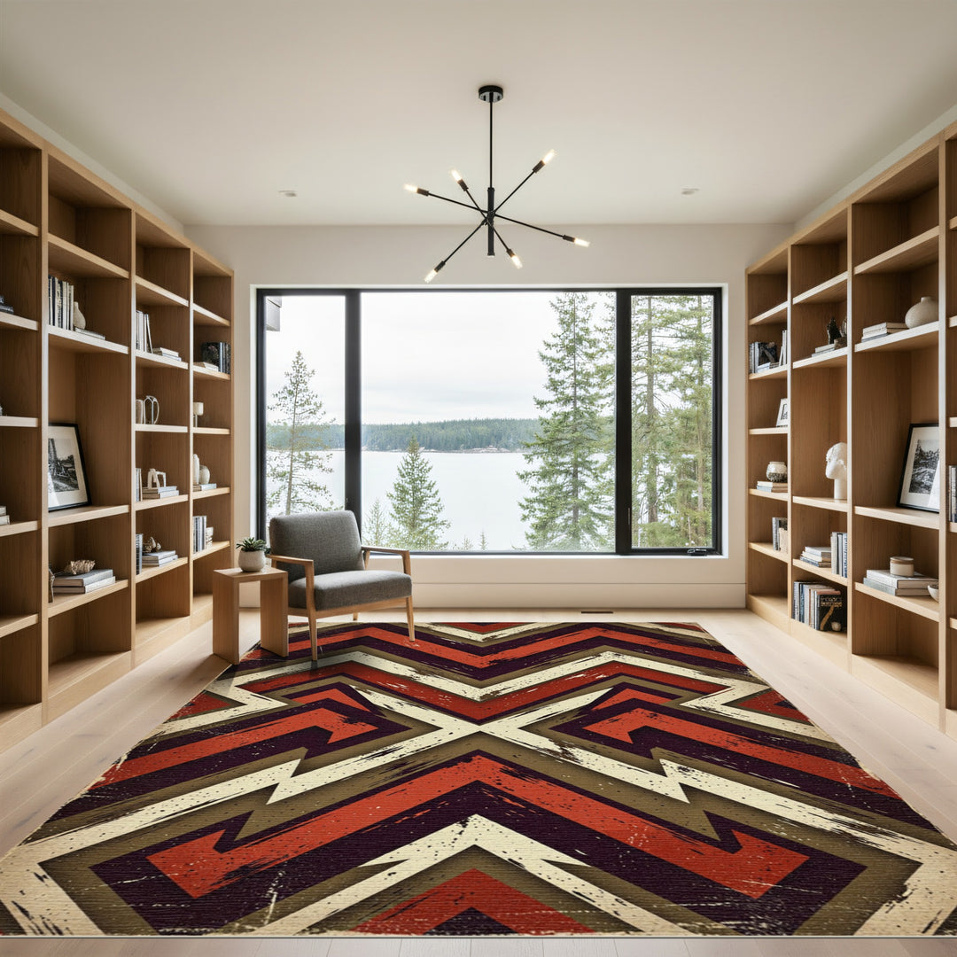Retro Grunge Chevron Abstract Rug