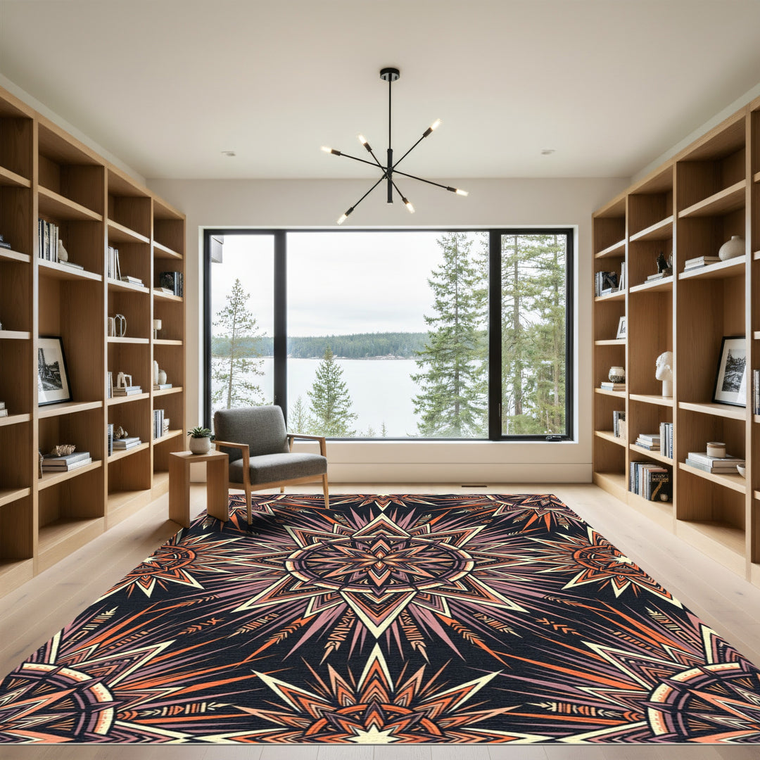 Orange Pink Sunburst Mandala Rug