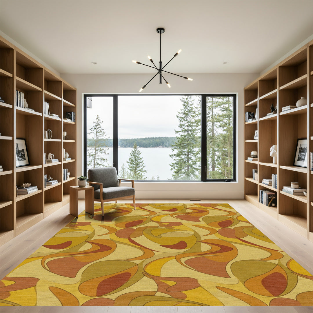 Retro Orange Swirls Abstract Rug