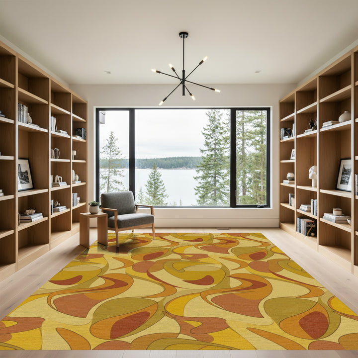 Retro Orange Swirls Abstract Rug