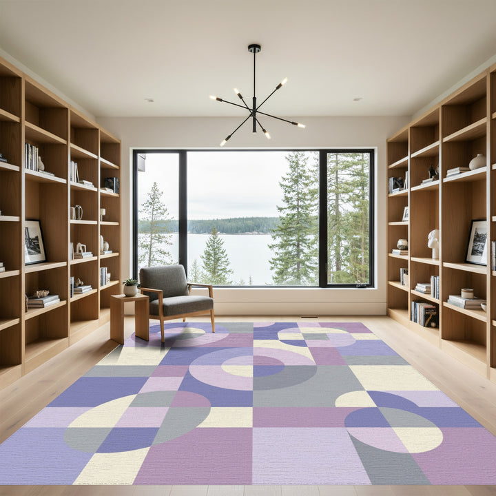 Soft Lavender Geometric Circles Squares Rug