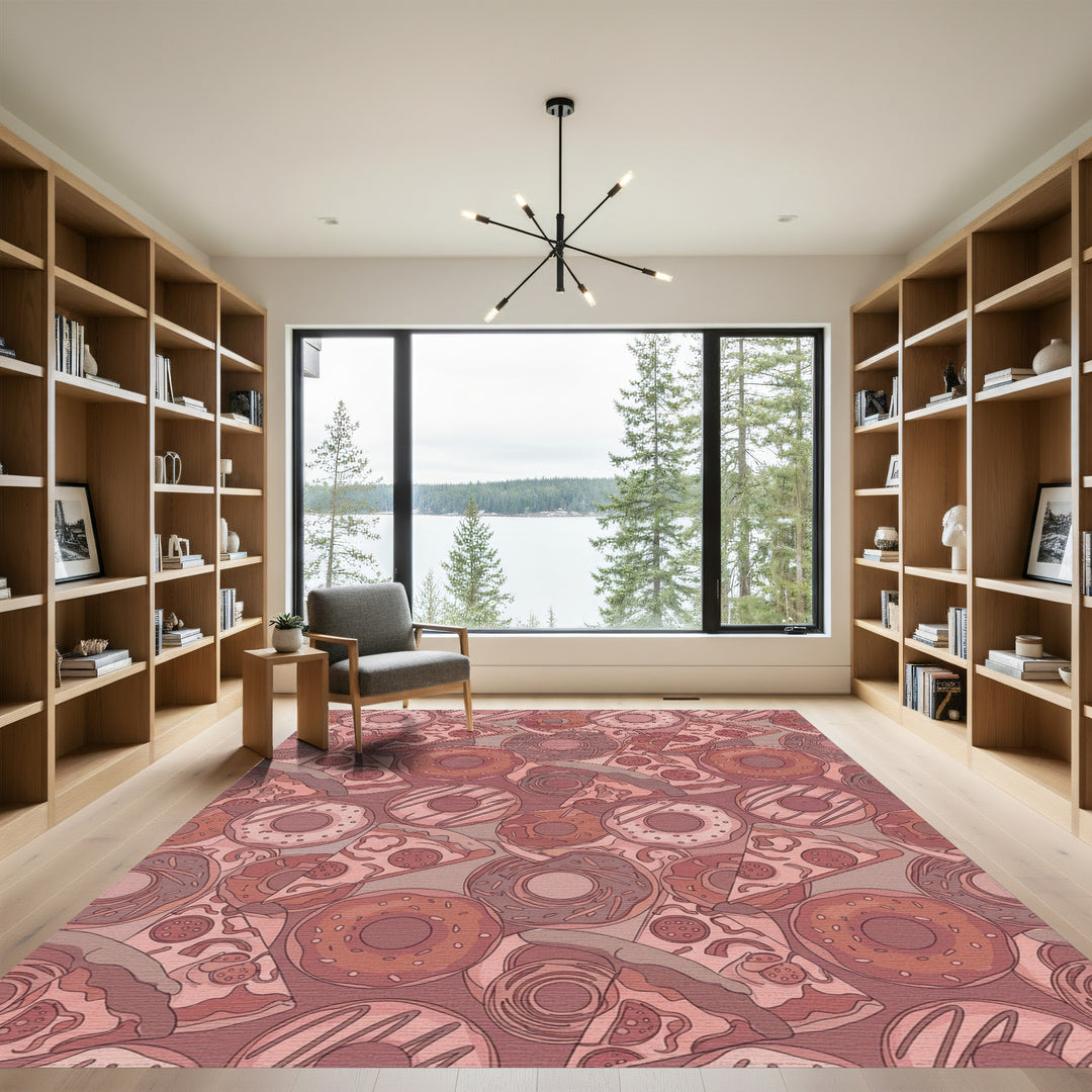 Pink Donut Pizza Collage Rug