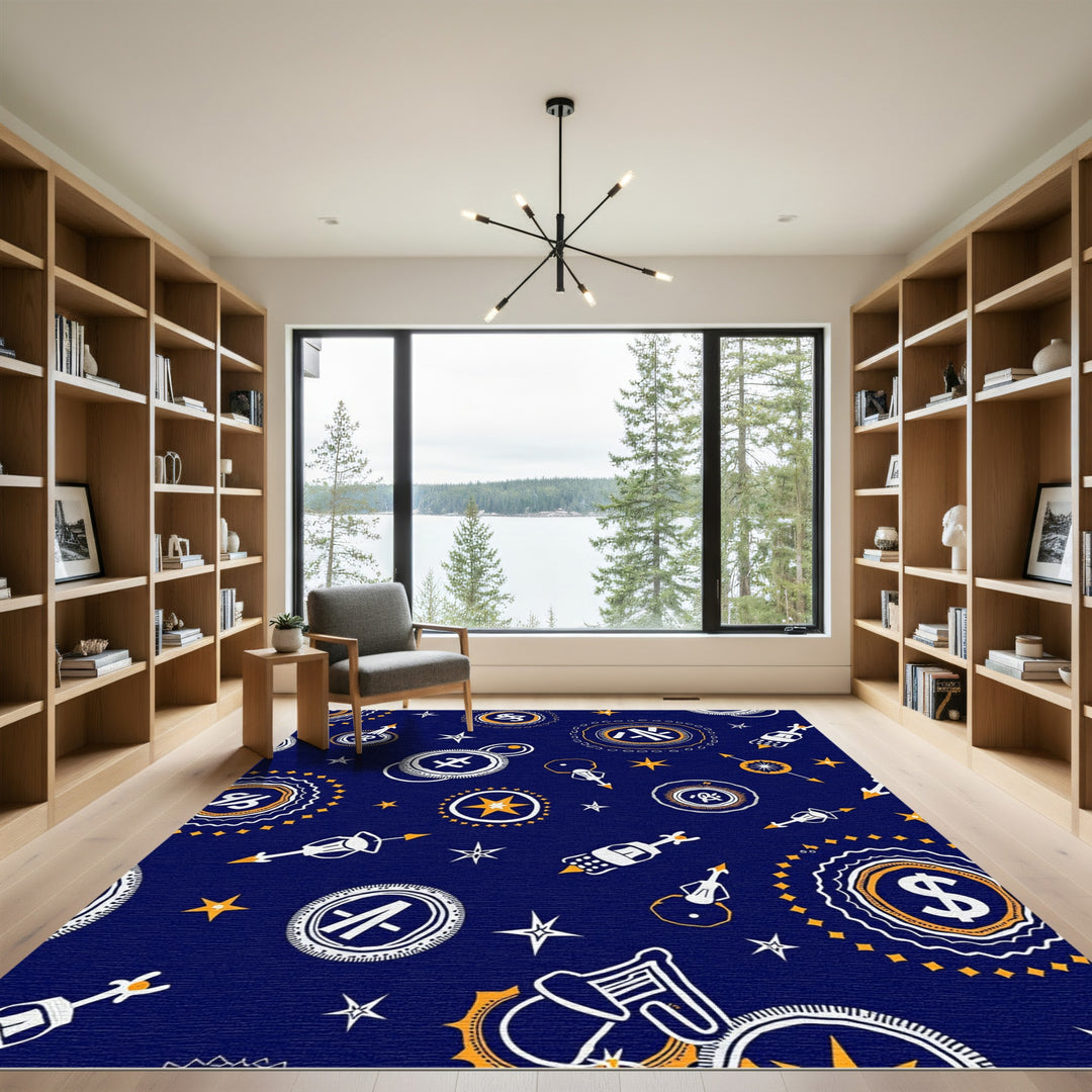 Retro Space Rocket Guitar Starburst medallion Rug