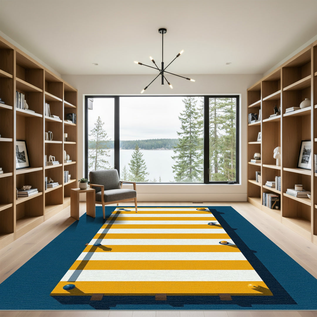 Bold Yellow White Stripe Rug