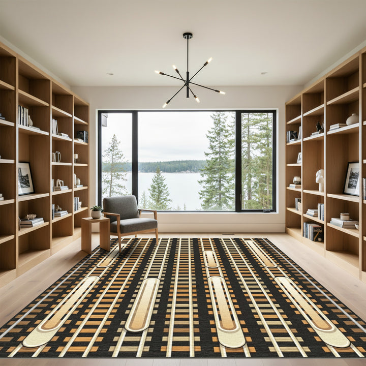 Golden Wood Grain Abstract Rug