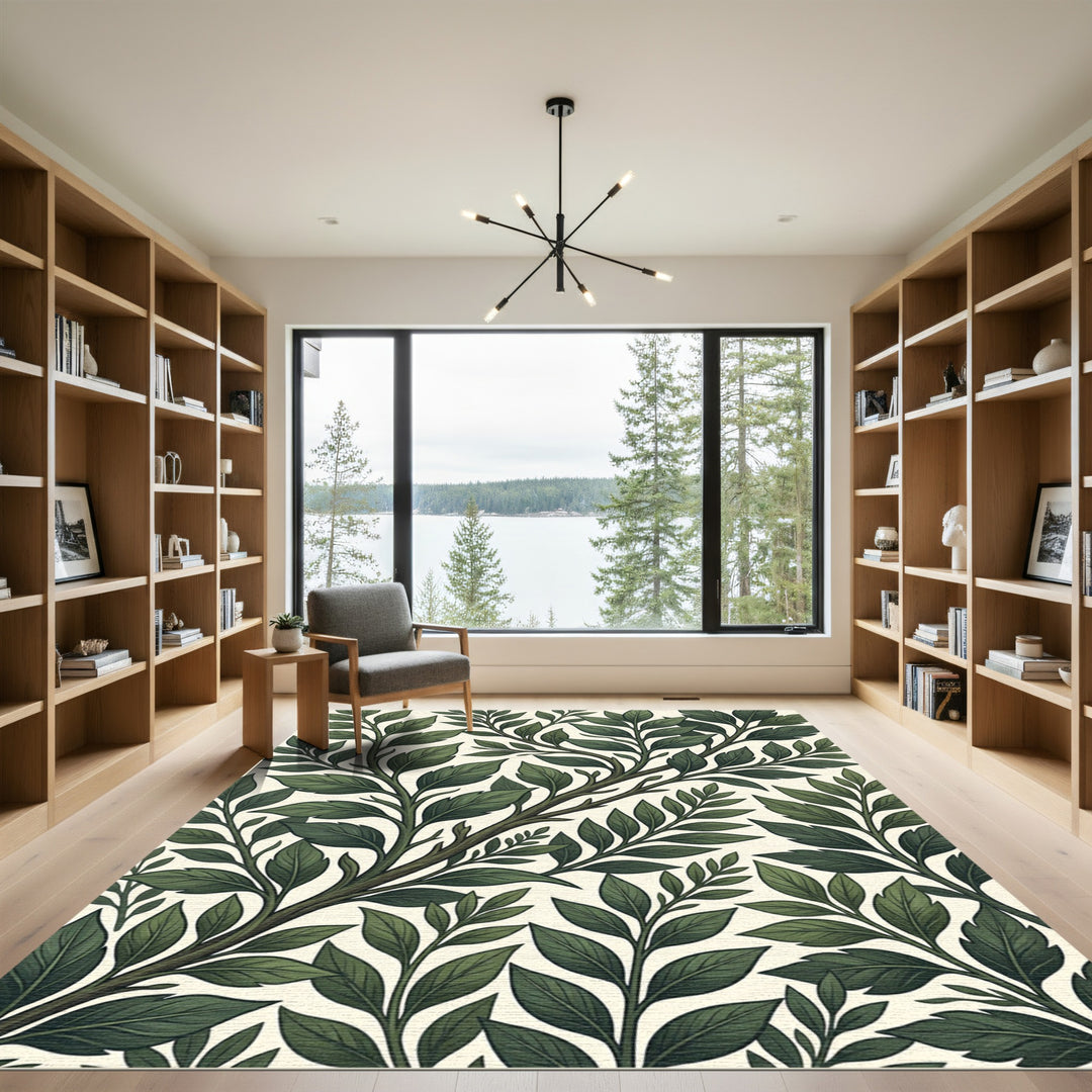Emerald Green Branch Foliage Medallion Rug