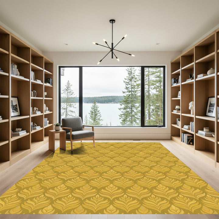 Golden Feathered Art Deco Arrangement Rug
