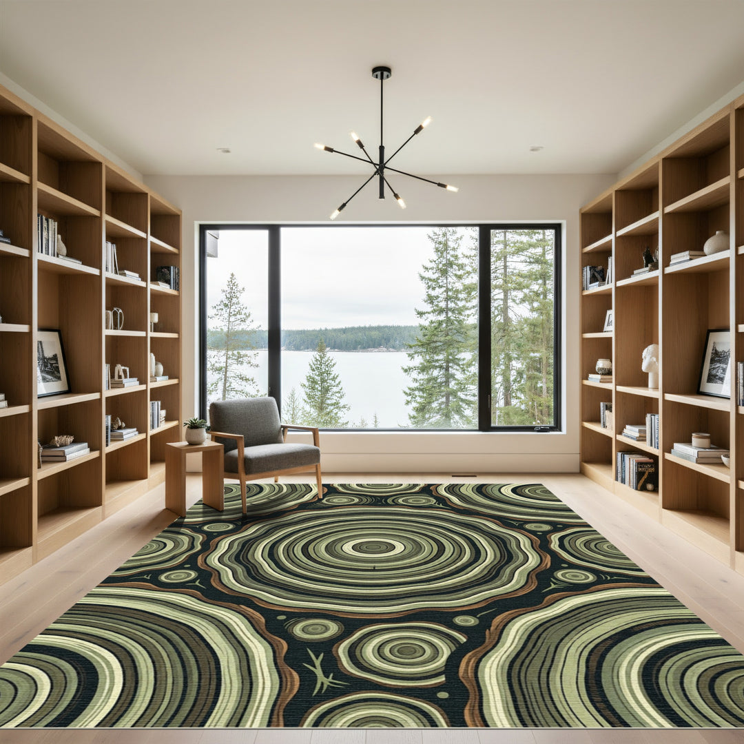 Earthy Wood Grain Concentric Layers Rug