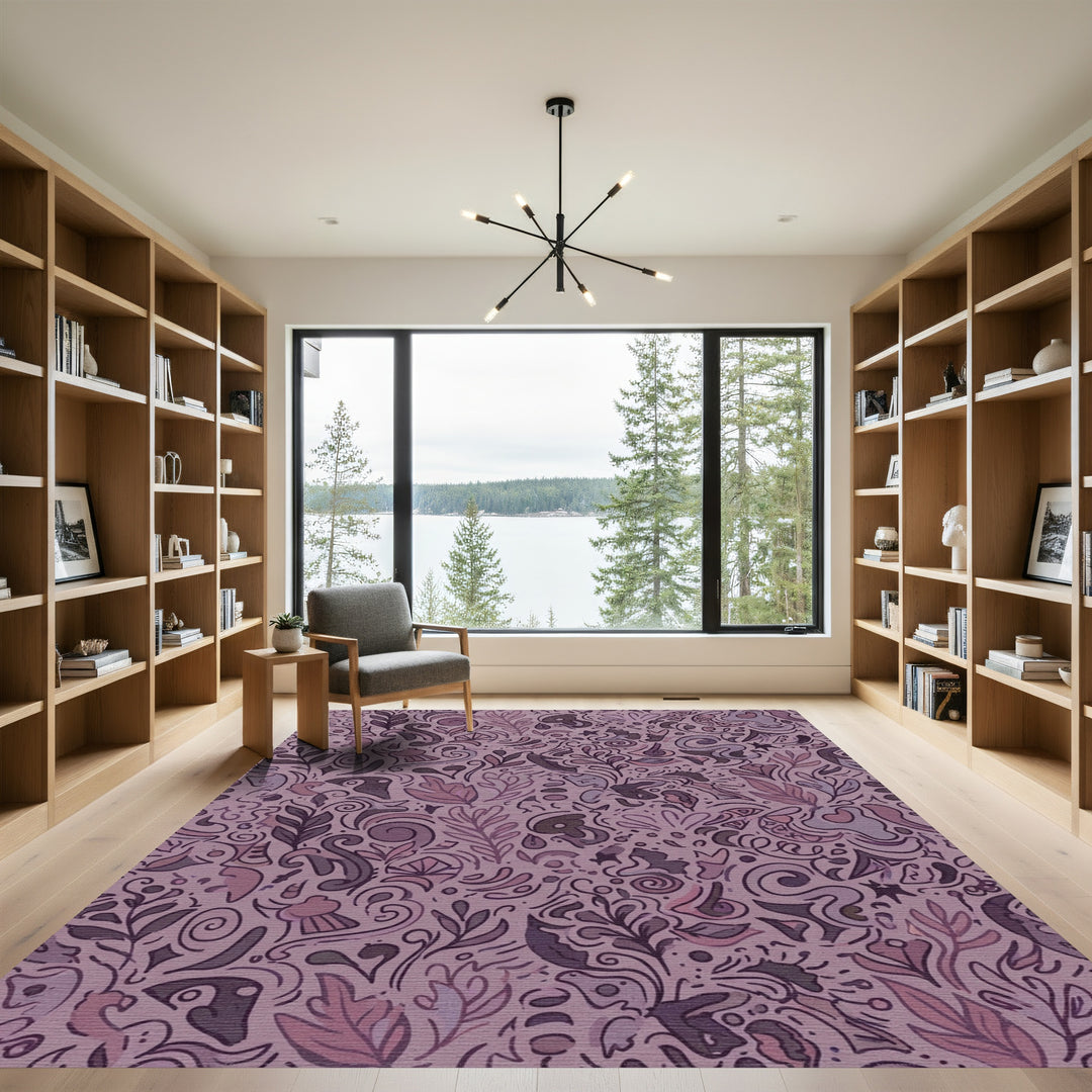 Whimsical Mauve Floral Swirls Rug