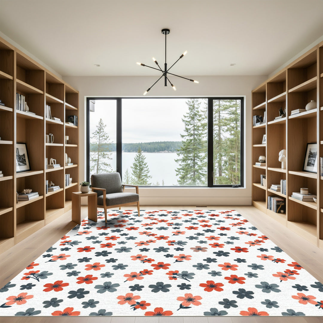 Coral Gray Blossom Scatter Rug