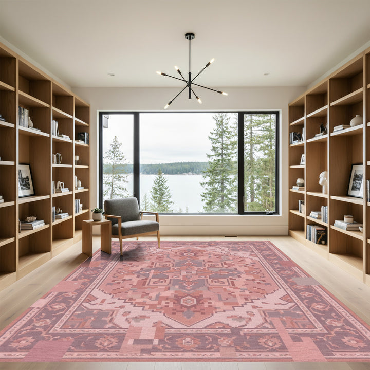 Dusty Rose Floral Medallion Rug