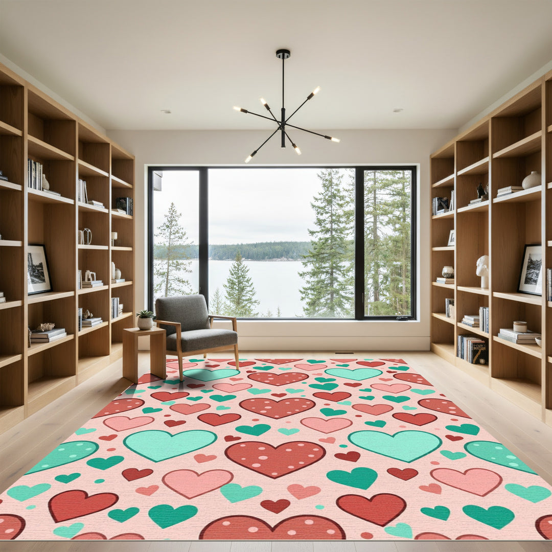 Sweet Heart Valentine's Day Coral Teal Rug