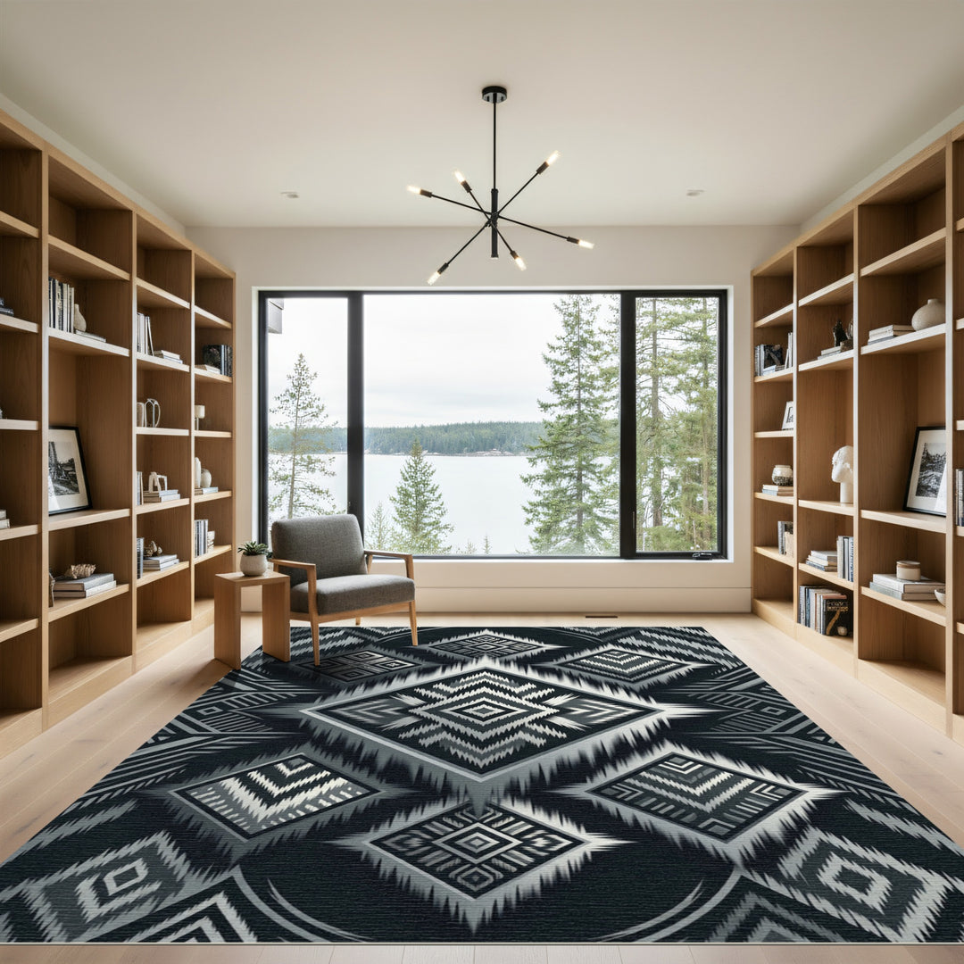 Ethereal Gray Ikat Diamond Rug