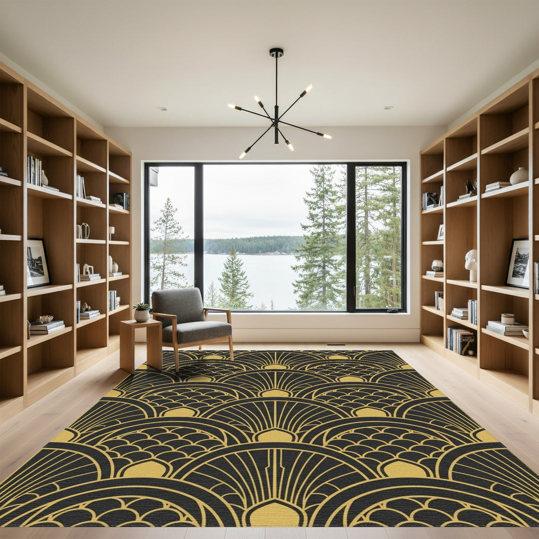 Gold Black Art Deco Fan Rug