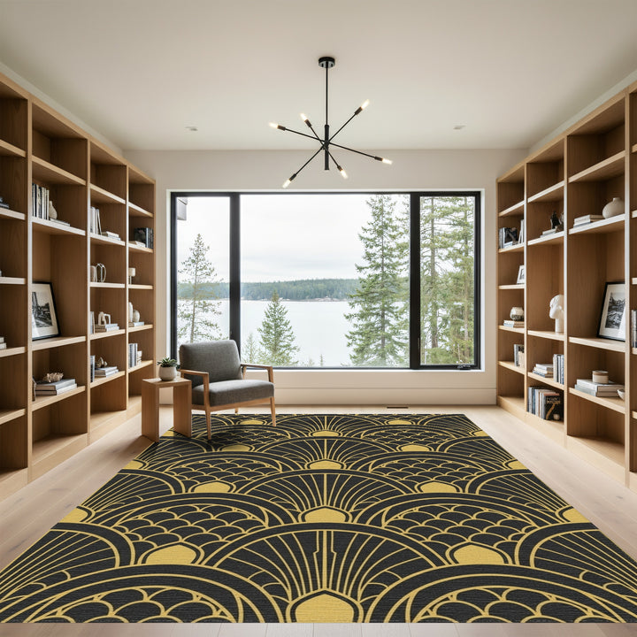 Gold Black Art Deco Fan Rug