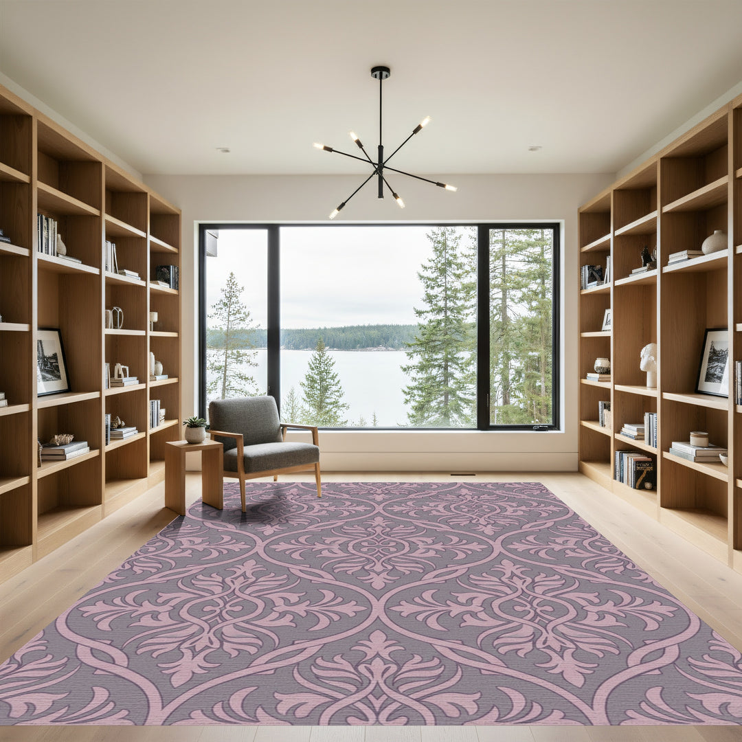 Damon Lilac Damask Scrollwork Rug