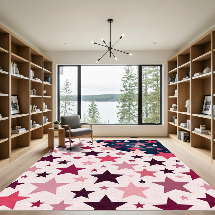 Crimson Pink Starry Night Scatter Rug