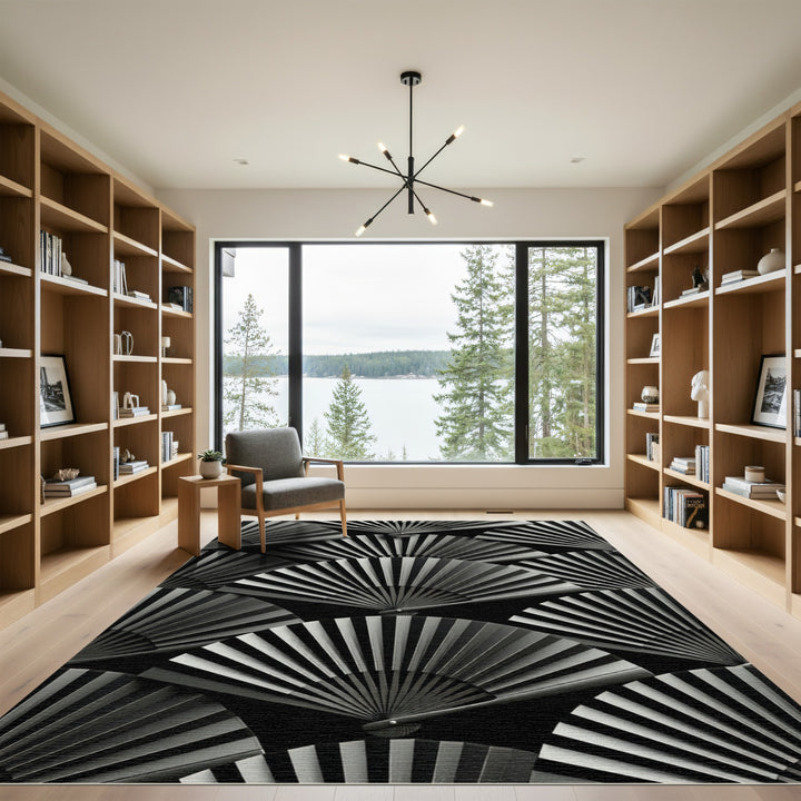 Elegant Black Silver Fan Array Rug