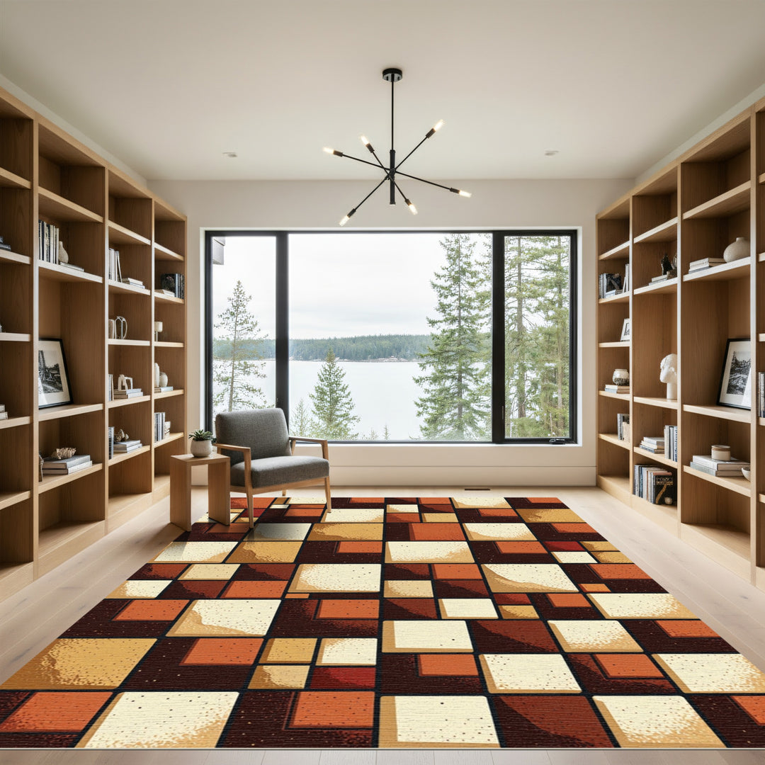 Retro Terracotta Square Aggregate Rug