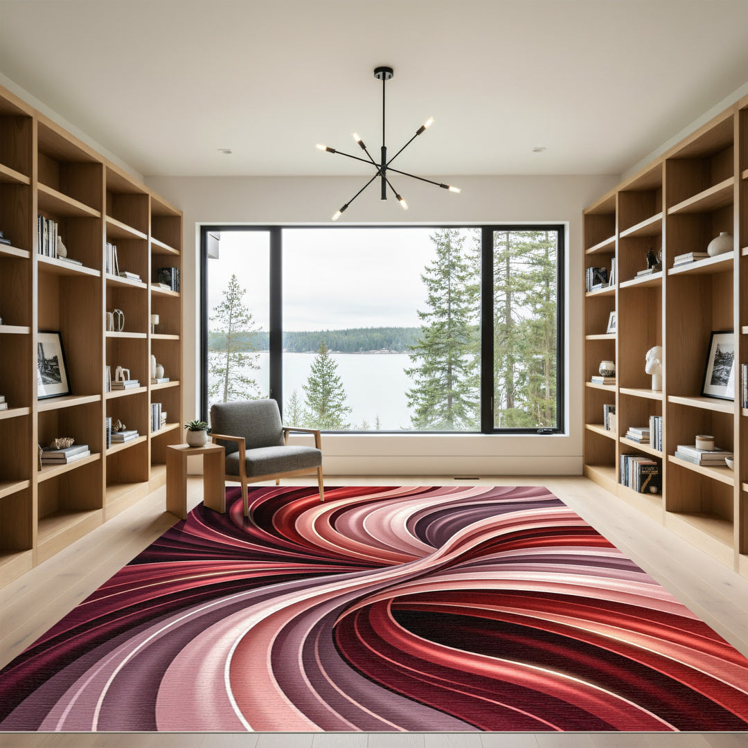 Crimson Swirl Abstract Flow Rug