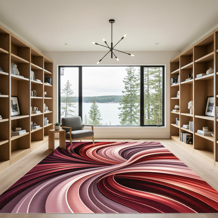 Crimson Swirl Abstract Flow Rug