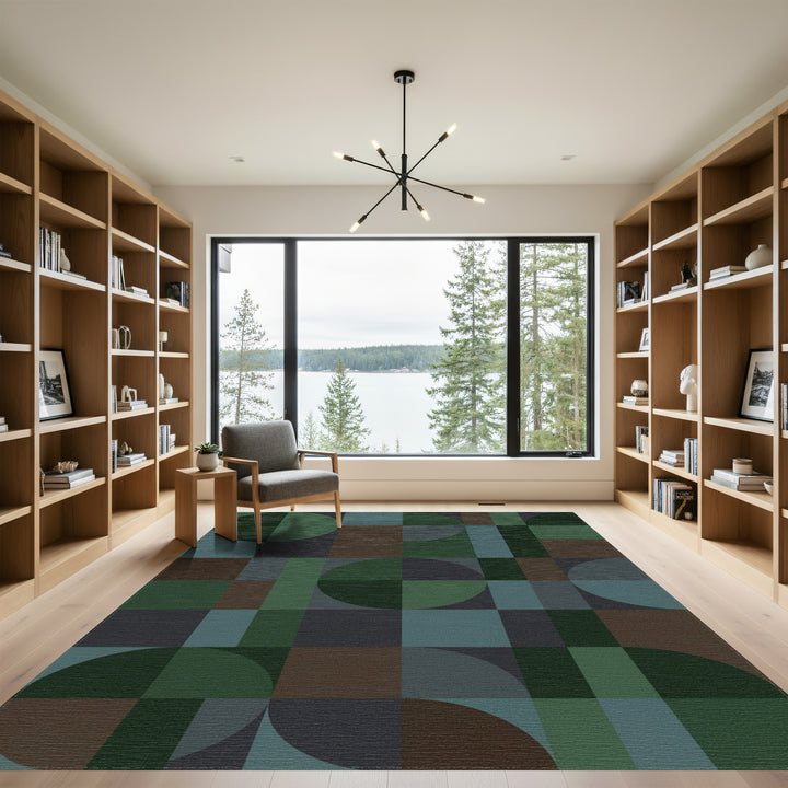 Earthy Geometric Circles and Squares Rug