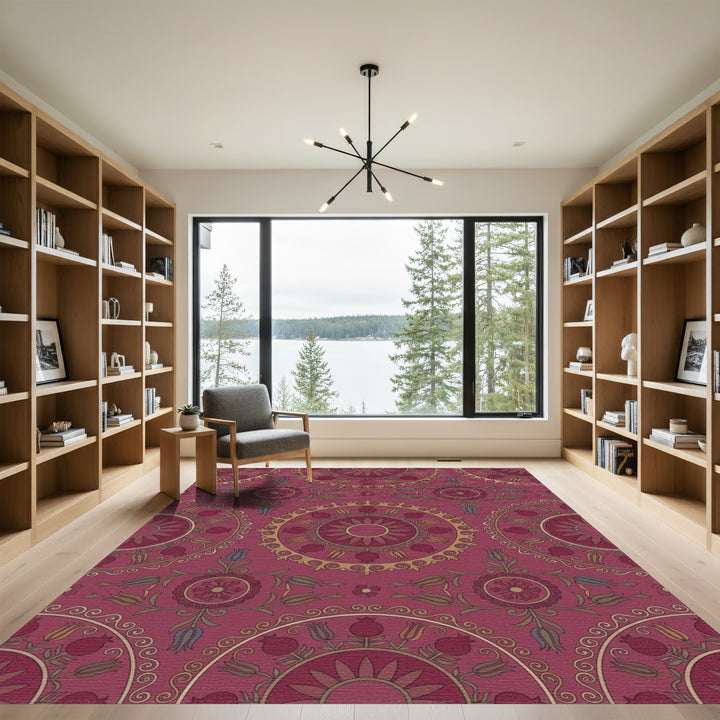 Crimson Medallion Floral Tulip Garden Rug