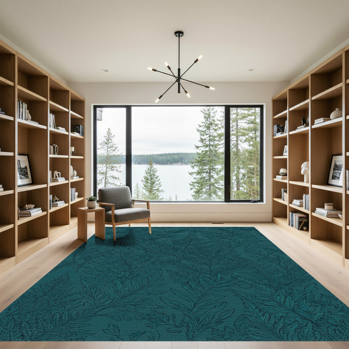 Teal Fern Botanical Woodland Rug