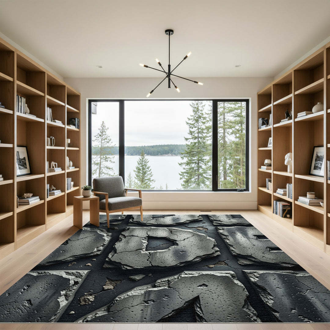 Cracked Concrete Abstract Geometric Rug