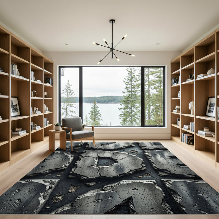 Cracked Concrete Abstract Geometric Rug