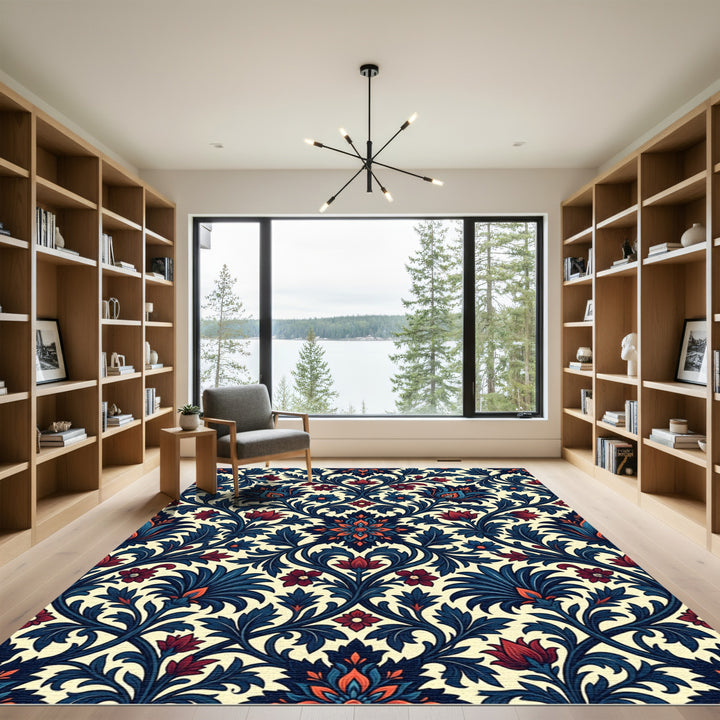 Crimson Blue Floral Paisley Medallion Rug