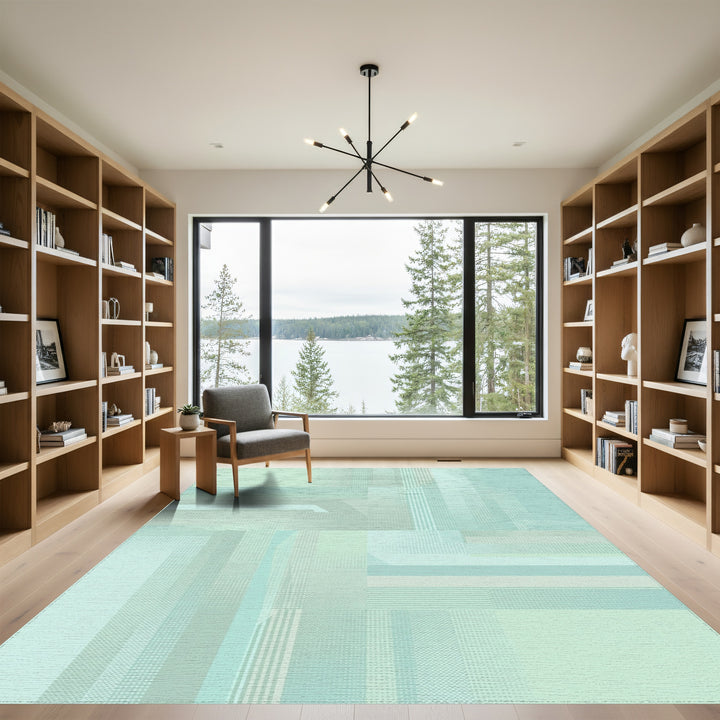 Soft Aqua Geometric Overlay Rug