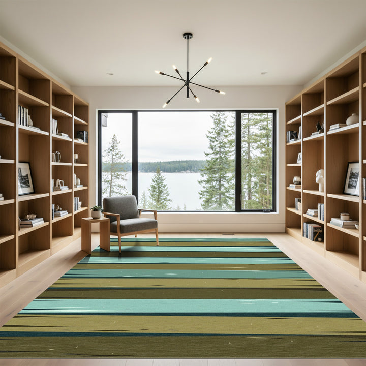 Coastal Blue and Brown Horizontal Stripe Rug