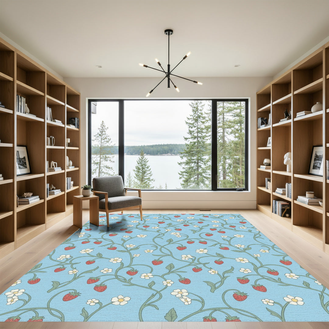 Vintage Strawberry Vine Blue Rug